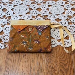 Yellow and Brown Batik Wristlet Clutch. C